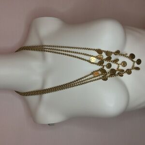 Gold Tone Layered Coin Necklace Boho Statement Adjustable